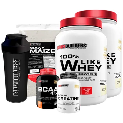 Kit 2x 100% Like Whey Pure Protein 900g + Waxy Maize 800g + Power Creatina 100g + BCAA 4,5 1