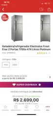 [R$200 OFF com AME] Geladeira/Refrigerador Electrolux Frost Free 2 Portas TF56S 474 Litros Platinum | R$ 2499