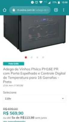 Adega de Vinhos Philco com Controle Digital de Temperatura - 16 Garrafas - Preto | R$570