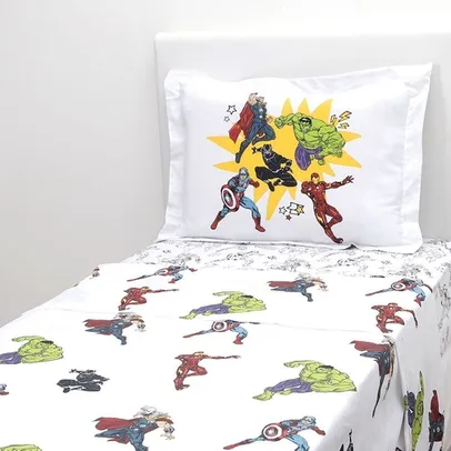 [AME SC R$ 12,59] Jogo de Cama Solteiro Avengers 3 Peças 100% Algodão - Casa e Conforto + Marvel