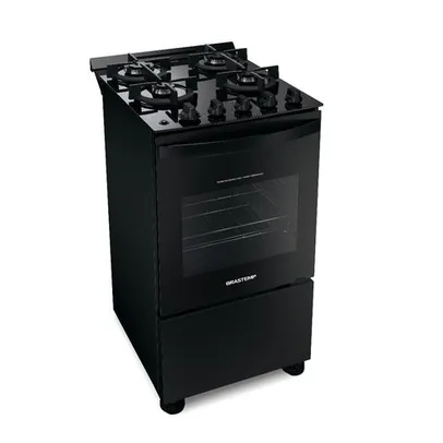 Fogão Brastemp 4 Bocas Preto com Mesa de Vidro e Grades Duplas de Ferro Fundido - BFO4VAE - Bivolt