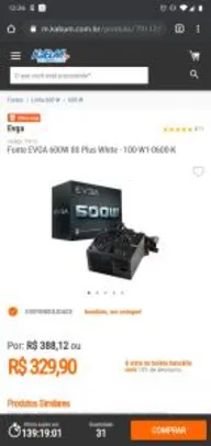 Fonte EVGA 600W 80Plus W