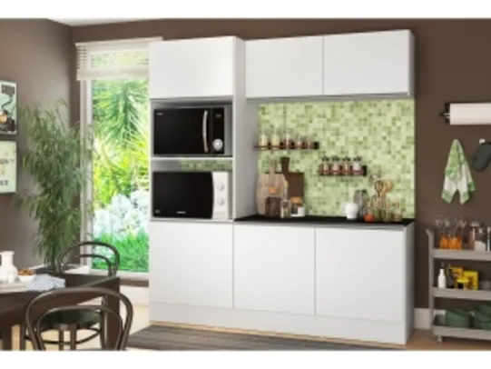 Cozinha Compacta com Balcão Multimóveis Linea - Nicho para Forno Micro-ondas 6 Portas - R$ 522,41