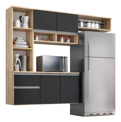 Cozinha Compacta Sol 5 Portas 1 Gav Cor Teka/onix 163 cm 