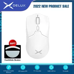 Delux-M800 PRO PAW3370 Mouse para jogos sem fio branco, programável, ergonômico, tipo C, recarregável 