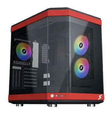 Gabinete Gamer SuperFrame Power Cube, Mid Tower, Vidro Temperado, EATX, Black/Red, Sem Fonte, Sem Fan