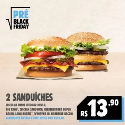 [Pré Black Friday] 2 sanduíches por R$13,90