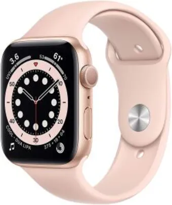 Novo Apple Watch Series 6 - GPS, 44 mm - Caixa de Alumínio Rose Gold com Pulseira Esportiva | R$4.850