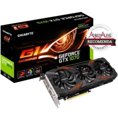 Placa de Video VGA GIGABYTE GeForce GTX 1070 G1 Gaming 8G - GV -N1070G1 Gaming-8GD - R$1.850