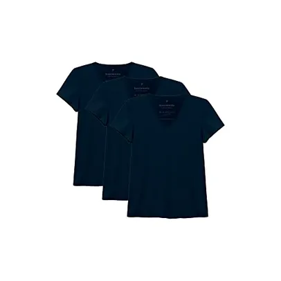 Kit 3 Camisetas Babylook Básica, basicamente., Feminino, Azul Marinho, PP