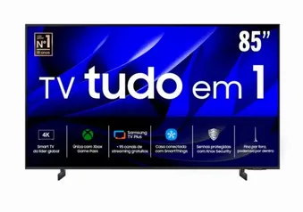 Smart TV 85” 4K Samsung Ultra HD 85DU8000 com processador Crystal 4K, Gamig Hub, AI Energy Mode, Alexa built in, Wi-Fi, Bluetooth, USB e HDMI 