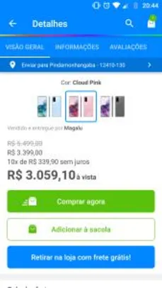 Galaxy S20 128GB Cloud Pink 4G - Octa-Core 8GB RAM 6,2” Câm. Tripla + Selfie 10MP R$3059