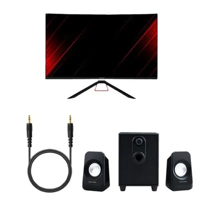 [AME R$ 993]  Monitor Shin Kai 24 Pol Curvo, Caixas de Som 2.1 c/ Subwoofer 20w e Cabo P2 de 1,2mt P