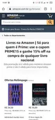 15% Desconto em livros para clientes prime