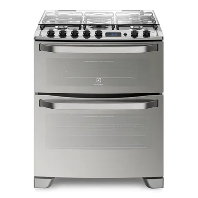 Fogão 6 Bocas Electrolux Prata com Forno Duplo e Timer Digital (76DXR) - Bivolt