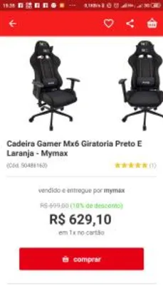 Cadeira gamer MyMax Mx6 - R$629