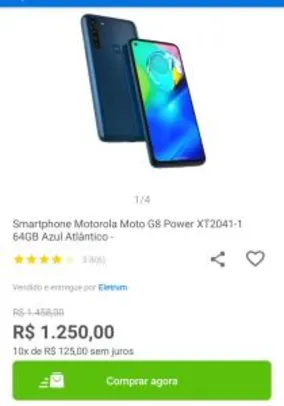 Smartphone Motorola Moto G8 Power XT2041-1 64GB Azul Atlântico | R$ 1.250