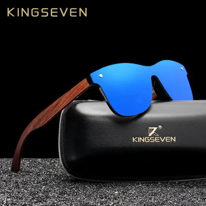 Óculos de sol Kingseven polarizado com armação de madeira | R$71