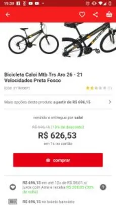 Bicicleta Caloi Mtb Trs Aro 26 R$627 (+ 30% de volta no Ame)