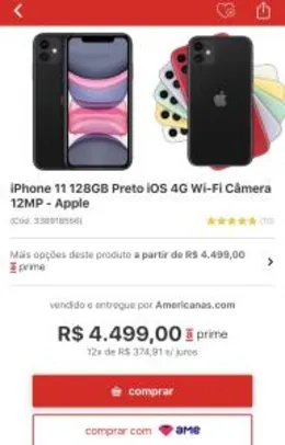 [Com AME R$ 4.050] iPhone 11 128GB - R$4.500