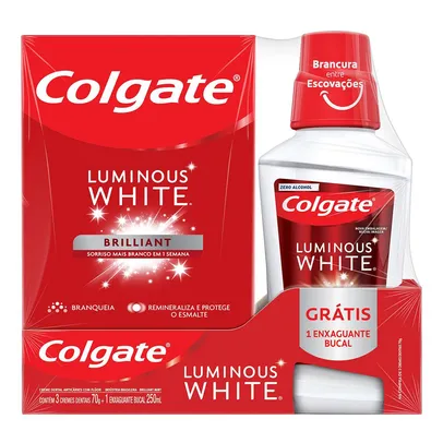 Creme Dental Clareador Colgate Luminous White Brilliant Mint 70g + Enxaguante Bucal 