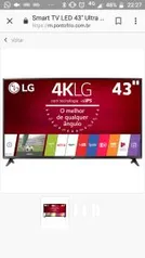 Smart TV LED 43" Ultra HD 4K LG 43UJ6300 com Sistema WebOS 3.5, Wi-Fi, Painel IPS, HDR, Quick Acess, Magic Mobile Connection, Music Player, HDMI e USB - R$ 1804