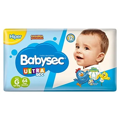 Fraldas descartáveis Babysec Ultrasec Galinha Pintadinha, 64 Unidades, Tamanho G 8, 5 - 12 Kg, Babysec, Azul, G, pacote de 64