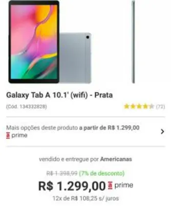 Galaxy Tab A 10.1' (wifi) - Prata | R$1.299