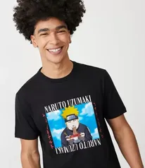 Camiseta Regular em Algodão com Estampa Naruto Comilão Preto