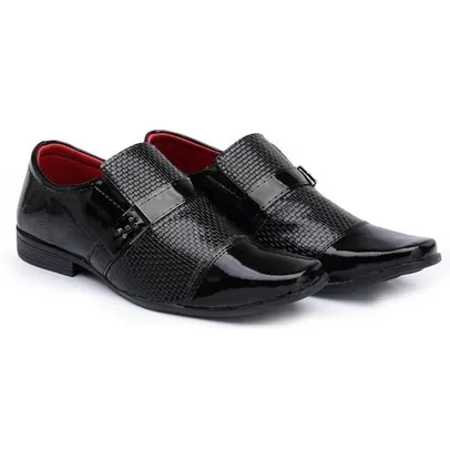 Sapato Social HShoes Verniz Bico Quadrado Liso Moderno Masculino - Preto | R$40