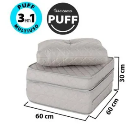 (Ame 40%) Puff Multiuso Bordado em Matelassê com Travesseiro 3 em 1 - R$160