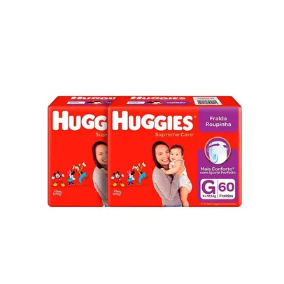 Kit com 2 Fraldas Huggies Roupinha Supreme Care G 60 Unidades