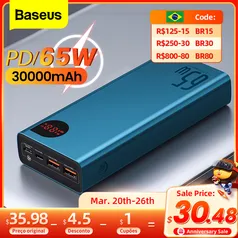 Carregador portátil PowerBank PD 65W 20000mAh BASEUS