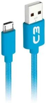 Cabo USB-Micro USB C3Plus 1M 2A Azul - CB-M11BL | R$9
