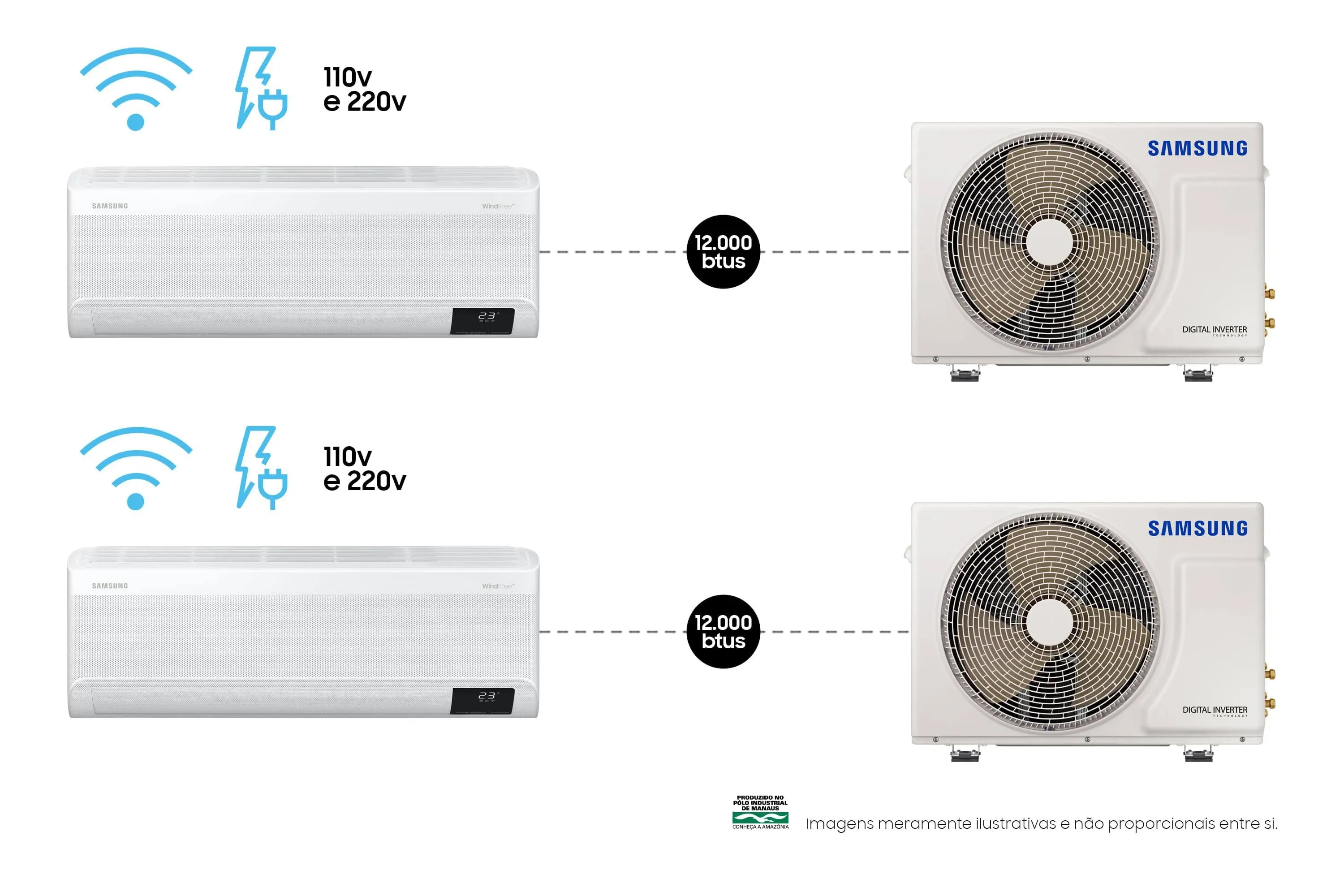 Imagem do produto Kit Ar Condicionados Split Inverter Samsung WindFree Connect Powervolt 2x12.000 Btus Frio Bivolt