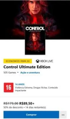 Control Ultimate Edition - xbox one - R$90