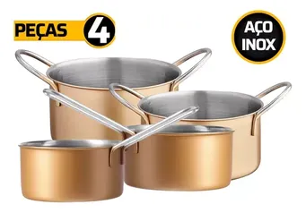 Jogo De Panelas Viena Gold Aço Inox 4 Peças