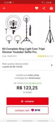 Kit Completo Ring Light Com Tripé Dimmer Youtuber Selfie Pro | R$ 123