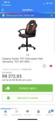 Cadeira Gamer TGT Intercepter Kids Vermelha | R$273