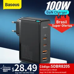 Carregador GaN Baseus 100W | R$116