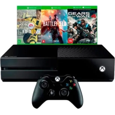 Xbox One 500GB + 3 Jogos (BF1, FIFA 17 e Gears of War 4) por R$ 1619