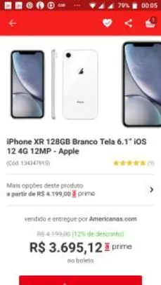 iPhone XR 128GB Branco Tela 6.1” iOS 12 4G 12MP - Apple R$3246