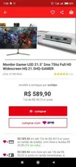 Monitor Gamer LED 21.5" 2ms 75hz Full HD Widescreen | R$590