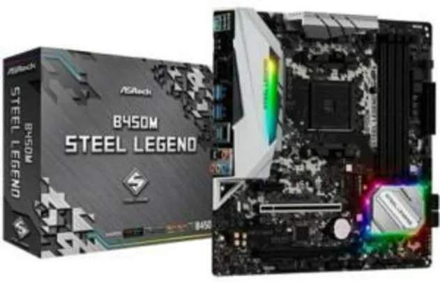 Placa-Mãe ASRock B450M Steel Legend, AMD AM4, mATX, DDR4 | R$720
