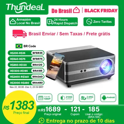 [Envio do Brasil] Projetor TD98W WiFi à prova de poeira, com Foco Automático e Auto Keystone, Full HD 1920x1080p, com Android e Espelhamento de Tela