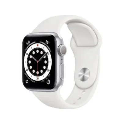 Apple Watch Series 6 (GPS) 40mm caixa prateada de alumínio com pulseira esportiva branca R$3999