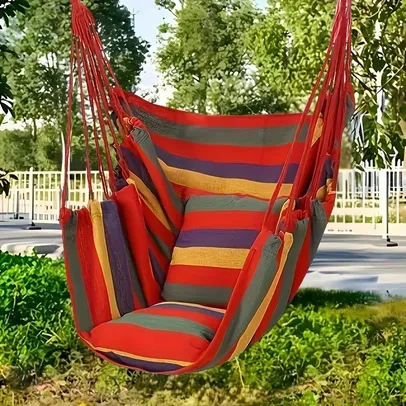 [Imposto Incluso] Cadeira de rede de lona durável, Cadeira confortável, interior e exterior, Swing Seat para Jardim, Pátio, Camping, Home Leisure