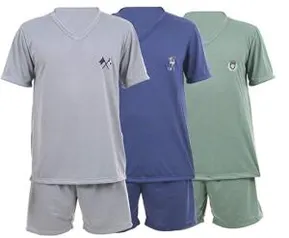 Kit Com 3 Pijamas Curtos Masculino Ayron 082 Liso - Cores Sortidas