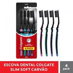 Kit Escova de Dente Colgate Slim Soft Black Carvão 4 unidades