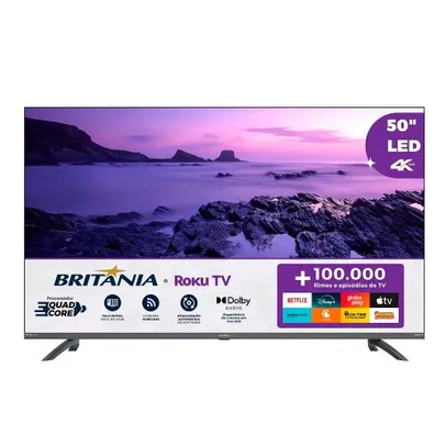 Smart TV Britânia 50 Polegadas BTV50G3ERSGB 4K uhd LED Roku TV Dolby Audio